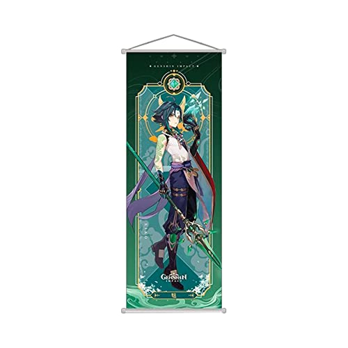 1PC Genshin Impact Scroll-Poster Wandbehang geschmiedetes Tuch Malerei Dekor Wohnzimmer Schlafzimmer Kunstdruck 70 x 25 cm (Xiao) von Hanaiette