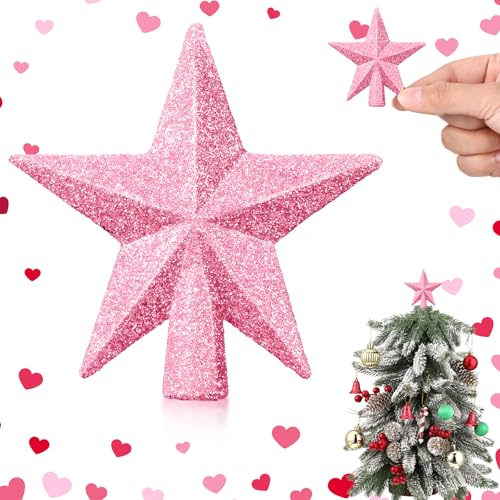 Hanaive 5,9 cm Mini-Weihnachtsbaumspitze, kleiner Weihnachtsstern, Mini-Weihnachtsbaum, Sternspitze für Weihnachten, Party, Urlaub, Heimdekoration (Glitzer-Rosa) von Hanaive
