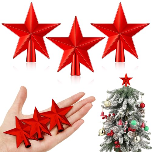 Hanaive Kleine Weihnachtsbaumspitze – Mini-Stern-Baumspitze für kleine Weihnachtsschmuck, dekorativer Baumstern für Weihnachten, Heimdekoration, Rot, 5,9 cm, 3 Stück von Hanaive