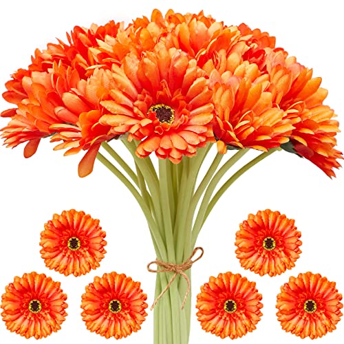 Hanaive Künstliche afrikanische Gänseblümchen, künstliche Gerbera, Gänseblümchen, künstliche Gänseblümchen, künstliche Seidenblumen für Hochzeit, Brautstrauß, Party, Zuhause, Küche, Orange, 20 Stück von Hanaive