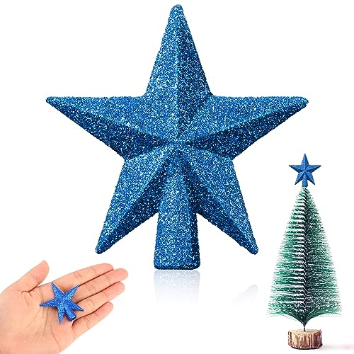 Hanaive Mini-Weihnachtsbaumspitze, kleiner Weihnachtsstern, Mini-Weihnachtsbaum-Sternspitze für Weihnachten, Party, Urlaub, Heimdekoration (Glitzer-Blau, 4,5 cm) von Hanaive