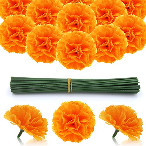 Hananona Ringelblumen-Blütenköpfe, Seide, Ringelblume mit Stielen, künstliche Blumen für Diwali, Heimdekoration, DIY, Kranz, Girlande, Basteln, Hochzeit, Party, Dekoration, Weihnachten (Orange, 50) von Hananona