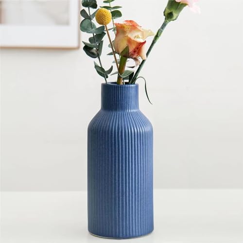 Hanaomaoyi Vase für Pampasgras，20cm Keramik Vase Blau Matt Rund Modern Design, Boho Vase for deko Aesthetic, Blumenvase für Wohnzimmer, Schlafzimmer Dekoration, Einfach Nordic Stil(Blau) von Hanaomaoyi