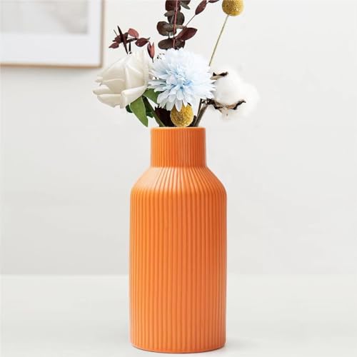 Hanaomaoyi Vase für Pampasgras，20cm Keramik Vase Orange Matt Rund Modern Design, Boho Vase for deko Aesthetic, Blumenvase für Wohnzimmer, Schlafzimmer Dekoration, Einfach Nordic Stil(Orange) von Hanaomaoyi
