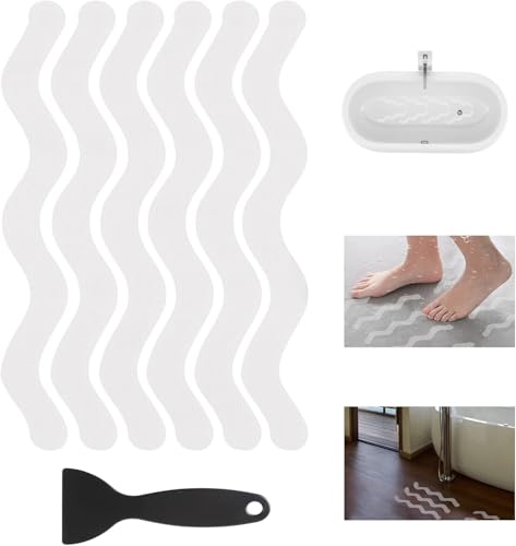 Hanaoops 36/18 Stück Anti-Rutsch Streifen für Badewanne & Dusche Transparent & Selbstklebend rutschfeste Badewannen-Aufkleber Dusche Anti Rutsch Pads Antirutsch Sticker für Badezimmer (Wellig 18cm) von Hanaoops