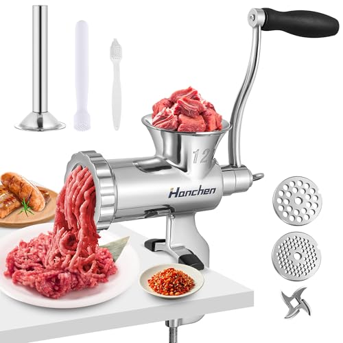 Hanchen Edelstahl Manueller Fleischwolf Haushalt Multifunktionale Einlaufmaschine Fleischmühle Wurstfüllmaschine Gemüseschredder 12 von Hanchen