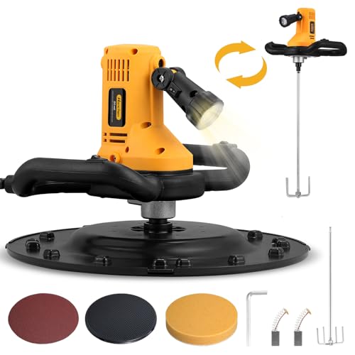 Hanchen Wandglättungs Poliermaschine Betonkelle Wandglättungs Poliermaschine Betonkelle elektrischer Multifunktionaler Zementmörtel Betonmischer 1680W mit Rührstab, Schwamm, Schleifpapier von Hanchen