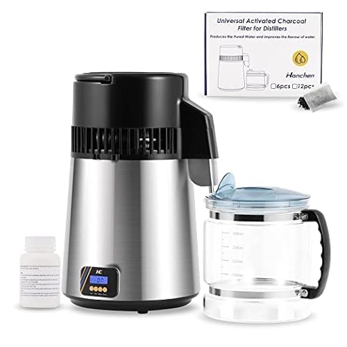 Hanchen Wasserdestilliergerät Digitaler Wasserdestillierer 1L / H Destilliertes Wasser herstellen 750W Edelstahl Distilleranlage mit Glaskanne, zeitgesteuert Water Distillers von Hanchen