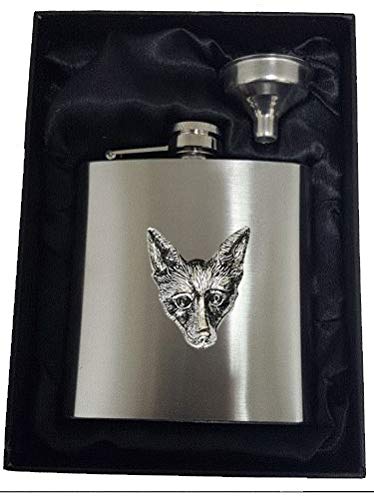 Flachmann aus englischem Zinn mit Fuchs-Emblem auf 170 ml Edelstahl-Flachmann von Hand Creations