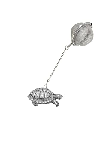 pp-a27 Teesieb aus feinem englischen Zinn, Schildkröten-Motiv, mit Edelstahlkugel-Sieb von Hand Creations