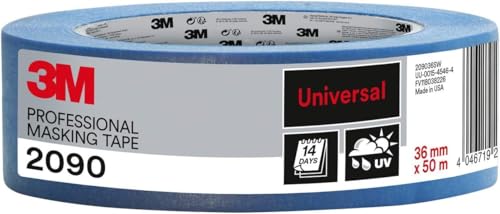 3M Pro Malerabdeckband 2090 - 36 mm x 50 m, 1 Rolle - für grobe Oberflächen, UV-beständig, innen und außen von 3M Pro