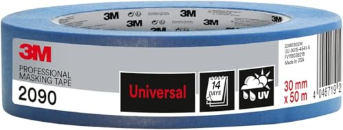 3M Pro Malerabdeckband 2090 - 1 Rolle 30 mm x 50 m, Blau - für glatte Oberflächen, UV-beständig, innen und außen von 3M Pro