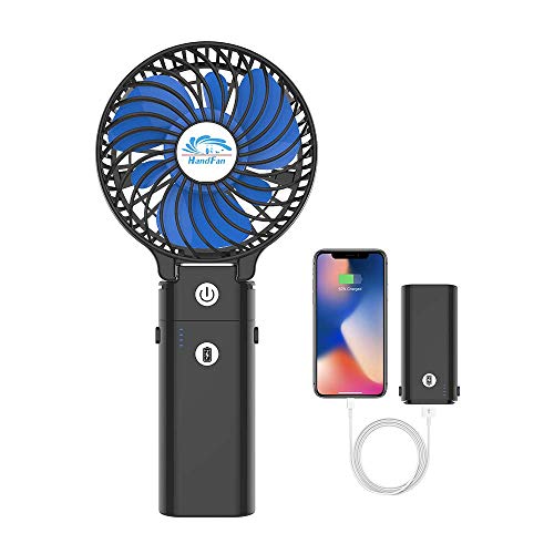 HandFan 5200mAh Akku Ventilator Tragbarer Handventilator Kleiner Ventilator Batterie mit Powerbank USB 180° Faltbarer Desktop Fan Persönlicher 3 Stufen Lüfter Büro Heim Outdoor Camping Kinderwagen von HandFan