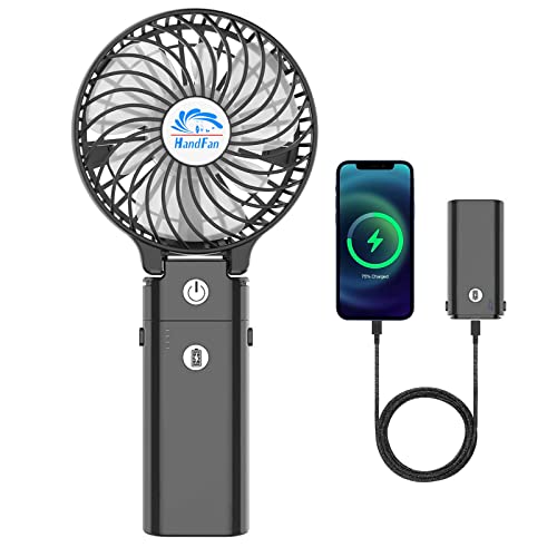 HandFan 5200mAh Akku Ventilator Tragbarer Handventilator Kleiner Ventilator Batterie mit Powerbank USB 180° Faltbarer Desktop Fan Persönlicher 3 Stufen Lüfter Büro Heim Outdoor Camping Kinderwagen von HandFan