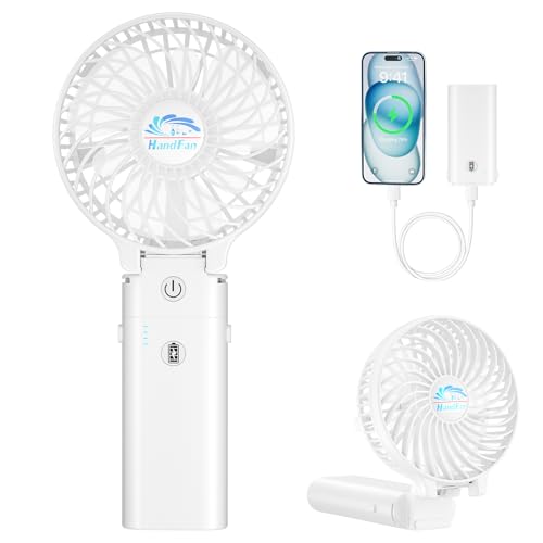 HandFan 5200mAh Akku Ventilator Tragbarer Handventilator Kleiner Ventilator Batterie mit Powerbank USB 180° Faltbarer Desktop Fan Persönlicher 3 Stufen Lüfter Büro Heim Outdoor Camping Kinderwagen von HandFan