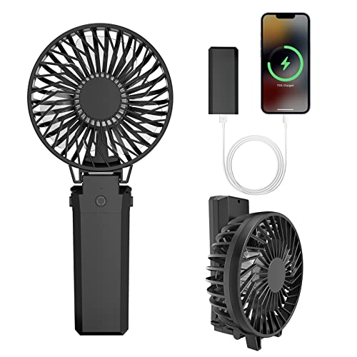 HandFan Handventilator Tragbarer USB 5200mAh Power Bank Batteriebetrieben Mini Ventilator 5 Geschwindigkeit & Faltbarer Akku Lüfter für Spaziergänger Camping-Zelt Dorm Büro von HandFan