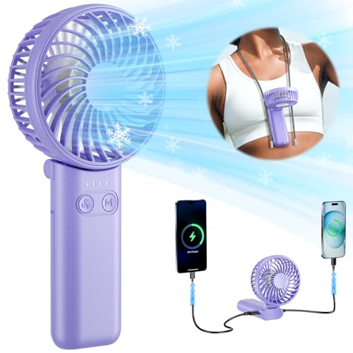 HandFan Upgraded Handheld Fan, 5 Speeds Strong Airflow Hand Fan [Max 27 Working Hours], 180° Foldable Compact Design Personal Fan Handheld with Portable Power for Travel/Disney/Concerts/Women (Purple) von HandFan