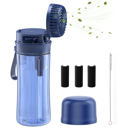 HnadFan Wasserflasche, wiederverwendbare Sportwasserflasche aus BPA-freiem Tritan mit USB Ventilator 2600 mAh batteriebetrieben, geeignet für Fitnessstudio, Camping, Büro von HandFan