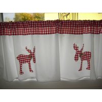 Landhausgardine Mit Elch, Karo, Bistrogardine Gardine Handmade Maßgardinen von HandGemachtShop
