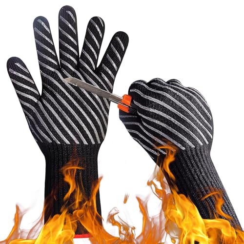 HandLove Aramid Grillhandschuhe Hitzebeständig bis 800°C, Ofenhandschuhe Topfhandschuhe Feuerfeste Handschuhe BBQ Handschuhe Kochhandschuhe Backhandschuhe Backofenhandschuhe, Innenfutter aus Baumwolle von HandLove