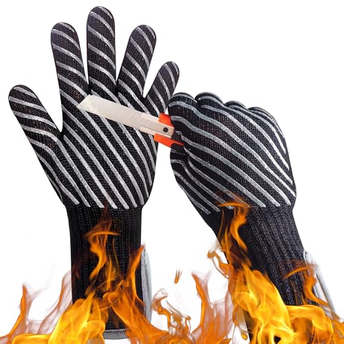 HandLove Aramid Grillhandschuhe Hitzebeständig bis 800°C, Ofenhandschuhe Topfhandschuhe Feuerfeste Handschuhe BBQ Handschuhe Kochhandschuhe Backhandschuhe Backofenhandschuhe, Innenfutter aus Baumwolle von HandLove