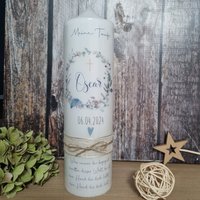 Taufkerze Kommunionkerze Junge Blumenkranz Bunt- "Oscar" - Mädchen & Jungen Konfirmationkerze Mit Name Und Datum, Spruch von HandMakeCandle