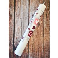Taufkerze Mädchen Mit Blumenranke- Mädchen- Rosa - Name Und Datum, Kommunionkerze von HandMakeCandle