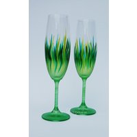 Grüne Hochzeitsgläser, Handbemalte Gläser, Sektgläser, Set Von 2 Sektflöten, Personalisiert, Weingläser von HandPaintedGlassVase
