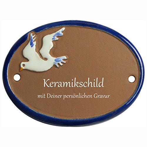 Handarbeit aus Schleswig-Holstein Keramikschild 10,0 x 7,0 cm Motiv Eine Fliegende Möwe (braun) von Handarbeit aus Schleswig-Holstein