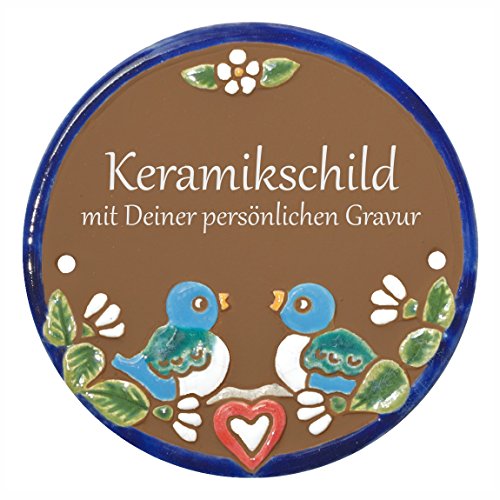 Handarbeit aus Schleswig-Holstein Keramikschild 11,5 x 11,5 cm Motiv Vogelhochzeit (braun) von Handarbeit aus Schleswig-Holstein