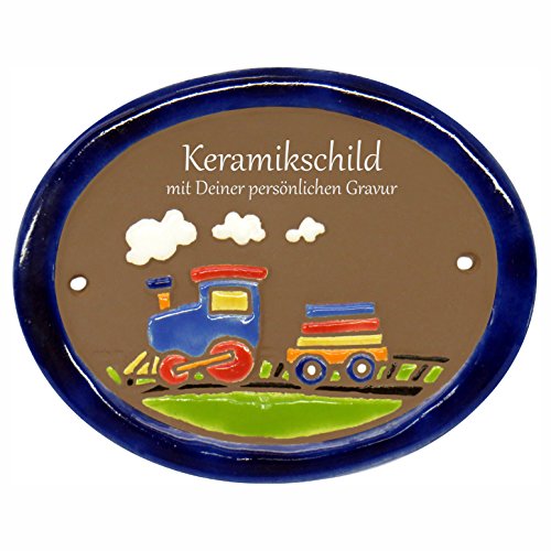 Handarbeit aus Schleswig-Holstein Keramikschild 11,5 x 9,5 cm Motiv Dampflok (braun) von Handarbeit aus Schleswig-Holstein