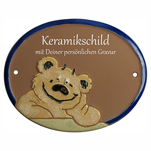 Handarbeit aus Schleswig-Holstein Keramikschild 16,0 x 12,5 cm Motiv Lachender Bär (braun) von Handarbeit aus Schleswig-Holstein