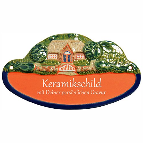 Handarbeit aus Schleswig-Holstein Keramikschild 18,0 x 10,0 cm Landhaus mit Bäumen (Terracotta) von Handarbeit aus Schleswig-Holstein