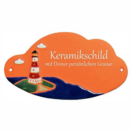 Handarbeit aus Schleswig-Holstein Keramikschild 18,0 x 9,5 cm Rot-Weißer Leuchtturm (Terracotta) von Handarbeit aus Schleswig-Holstein