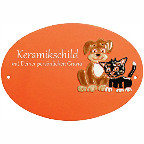 Handarbeit aus Schleswig-Holstein Keramikschild 20,5 x 14,0 cm Motiv Hund und Katze (Terracotta) von Handarbeit aus Schleswig-Holstein