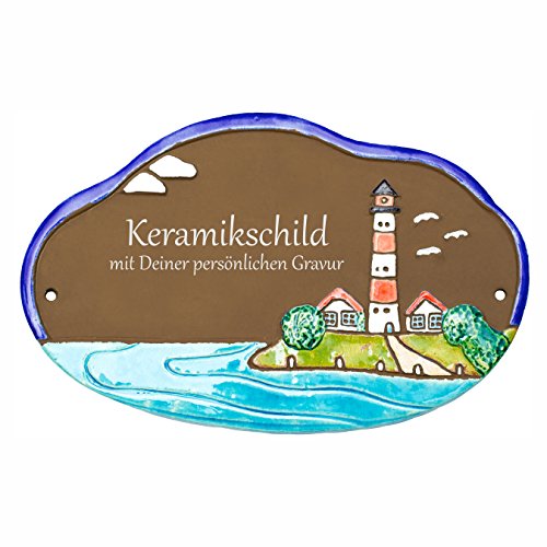 Handarbeit aus Schleswig-Holstein Keramikschild 22 x 14 cm Motiv Westerhever Leuchtturm von Handarbeit aus Schleswig-Holstein