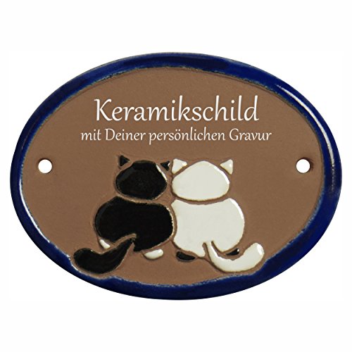 Handarbeit aus Schleswig-Holstein Keramikschild 9,5 x 7,5 cm Motiv Katzenpaar (braun) von Handarbeit aus Schleswig-Holstein