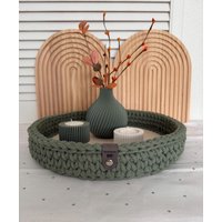 Modernes Dekotablett , Tablett Häkeltablett Nachhaltig Und Zeitlos - Recyceltes Baumwollmischung Eucalyptus von HandarbeitenBF