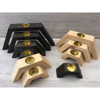 Teelichthalter Aus Massiv Holz Kiefer, Halbes Hexagon, 1Er, 2Er, 3Er Und 4Er Set in Natur Dunkel, Fortlaufender Maserung, 100%handgefertigt von HandcrafVonKarlheinz