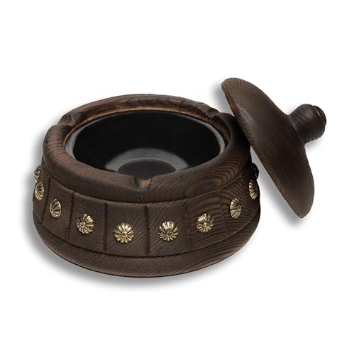 Handcrafted Mülleimer Mit Deckel-Holz + Edelstahl-12.5Cm X H10.8Cm -Wasserdicht/Winddicht (Dunkel Braun) von Handcrafted by Egyptian Artisans