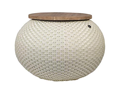 Handed By - Halo - Beistelltisch mit Aufbewahrung - Akazien Holzplatte - Cream White - (HxBxT) 40 x 56 x 56cm von Handed By