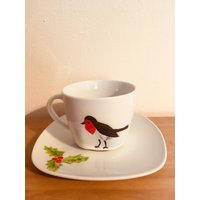 Rotkehlchen Teetasse & Unterteller-Weihnachtsgeschenk von HandedOnAPlate