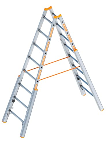 Layher Treppenstehleiter 8 Sprossen / 240 cm Länge Stehleiter Leiter 1061 Treppenleiter Bauleiter verstellbar von Handelskönig