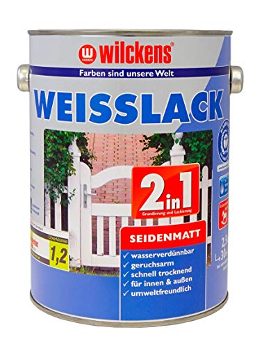 Handelskönig Weisslack 2in1 seidenmatt 2,5 l Lack weiß Innen Außen ca. 30 m² Lackfarbe Grundanstrich Deckanstrich Blauer Engel Dispersion von Handelskönig