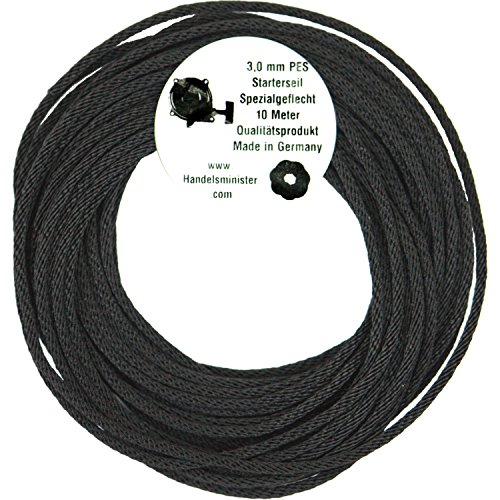 Handelsminister.com 10m Starterseil Spiralflechtung in Erstausrüsterqualität Verschiedene Durchmesser PES Polyester 2/3/3,5/4/4,5/5/6mm, Durchmesser:3.0mm schwarz von Handelsminister.com