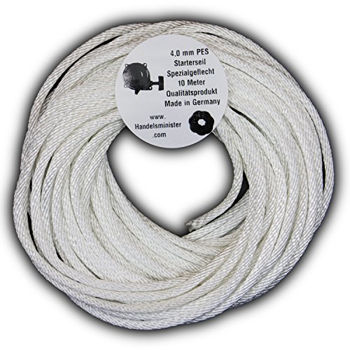 Handelsminister.com 10m Starterseil Spiralflechtung in Erstausrüsterqualität Verschiedene Durchmesser PES Polyester 2/3/3,5/4/4,5/5/6mm, Durchmesser:4.0mm weiß von Handelsminister.com