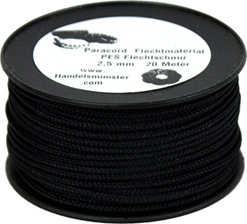 Handelsminister.com 20m Paracord Schnüre Flechtschnur 2,5mm Multicolor 2-farbig Mantelschnur für Paracord-Flechttechniken, Farbe:schwarz von Handelsminister.com