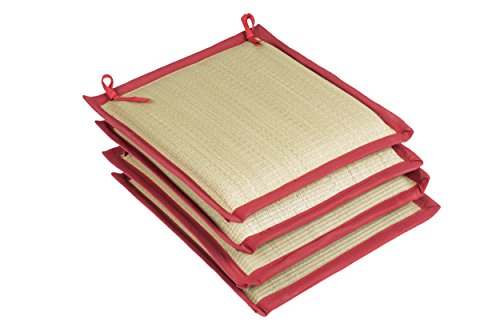 Handelsturm Tatami 4er Set Tatami Stuhlkissen 40x40, rot Sitzkissen im tatmi Design, Stuhlauflage 40x40 cm mit roten Bändern, Oberfläche aus Igusa (Binsengras), natürlich schön! von Handelsturm Tatami