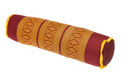 Handelsturm Thaikissen Nackenrolle 50x13 mit Füllung aus Kapok Yoga Bolster Yogakissen Rolle Feste Kissenrolle (Thaimuster Orientrot-Gold) von Handelsturm