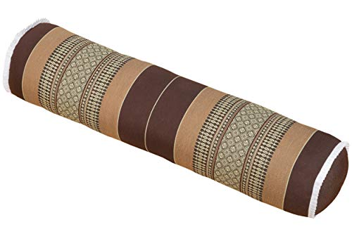 Handelsturm Thaikissen Rolle ca. 80x20 cm Kapok Yogarolle Kissenrolle für Massage oder Yoga Feste Nackenrolle (braun & beige) von Handelsturm